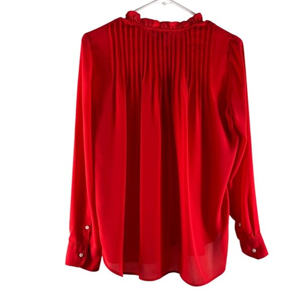 J. Crew Mercantile Burnt Red Orange Long Sleeve Blouse Pintuck Pleats Size 4 - Picture 2 of 12
